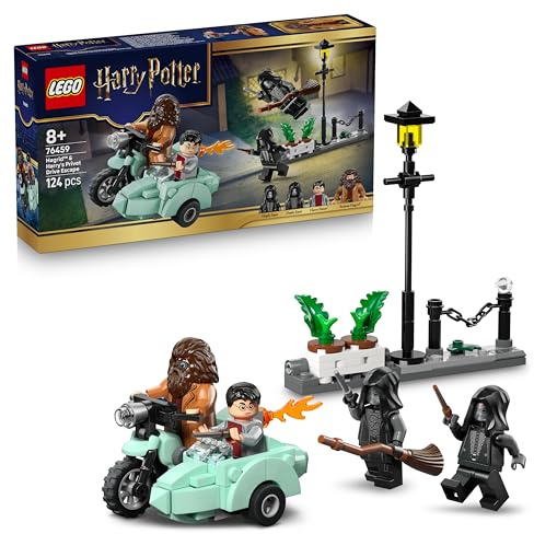 LEGO Harry Potter Hagrid och Harrys flykt från Privet Drive – Modellbyggsats med leksaksmotorcykel för barn – Byggset med 4 minifigurer – Present till pojkar, flickor och fans från 8 år – 76459