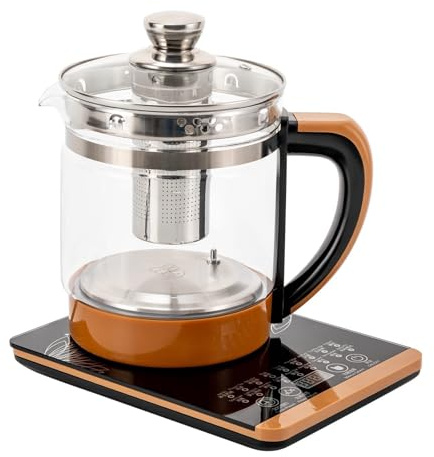 1.8L Electric Glass Kettle, 800W Portable Electric Health Pot with Tea Infuse, Temperature Control Tea Maker with 18 Smart Menu for Boiling Water Maker