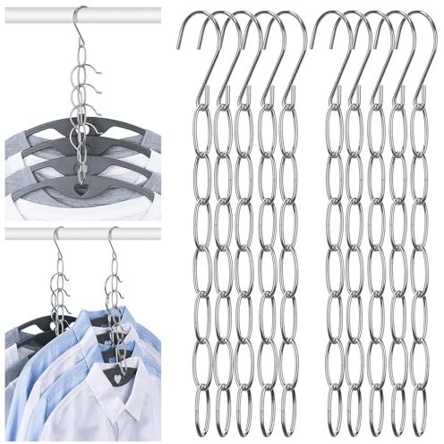 LianSinGo 10-Pack Clothing Chain Hanger, Metal Space-Saving Closet Organizer, Anti-Wrinkle 7 Loop Organizer for Clothes, Dorm Room Essentials, Home & Travel Storage