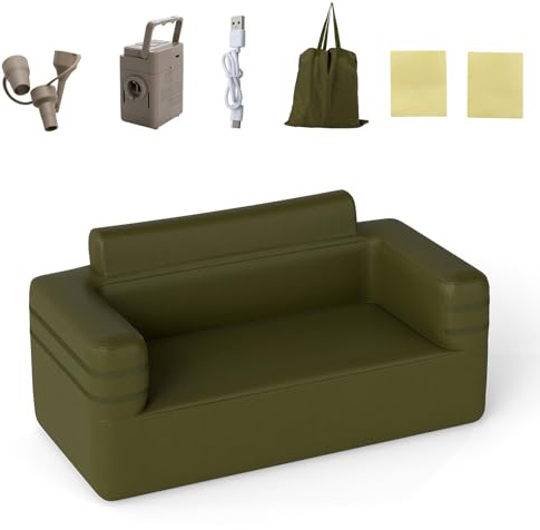RELAX4LIFE Divano Gonfiabile per 2 Persone, Portatile con Pompa Aria, Borsa da Trasporto, Cinghie Laterali, per Campeggio, Viaggi, Interni ed Esterni, 176 x 84 x 81 cm
