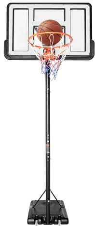 Basketkorg utomhus, bärbar barnbasketkorg, 170–305 cm för utomhusbruk, stor PET-bakbräda 43,3 tum x 29,5, standarddäck 45 cm, 2 rullbara, för barn och vuxna, basketkorg (vit)