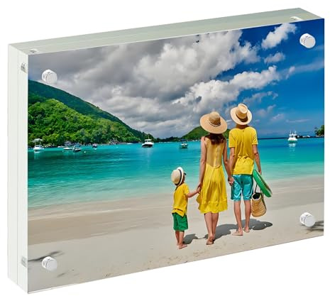 ZEECER Acrylic Photo Frame 6x4, 20mm Thicker Frameless Clear Picture Frames, Clear Double Sided Magnetic Plastic Photo Frames, Free Standing Desktop Display Transparent Acrylic Picture Frame 1 Pack