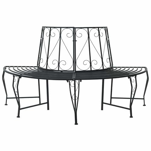 Ziaphsol Banc d'arbre en acier noir 160 x 80 x 89 cm pour 4 places, design mat avec dossier, résistant aux intempéries, pour jardin, terrasse, balcon et extérieur