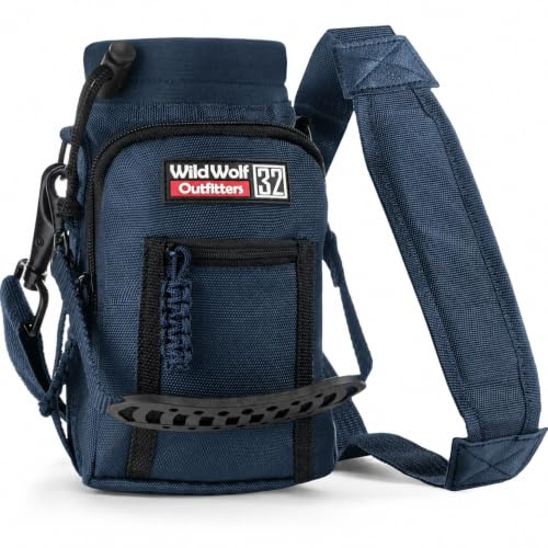 Tasche für Trinkflasche von Wild Wolf Outfitters | Molle Flaschenhalter Rucksack mit Verstellbarem Gurt und 2 Taschen | Erlaubt Hand Freies Tragen, Schützt und Isoliert Deine Flasche (Blau, 1L)