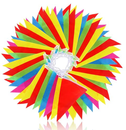 Vicloon Bunting Banner, 100 Triangle Flags 38M Multicolor Nylon Pennant Banners, Bunting Outdoor Waterproof Outside Party Banner For Wedding Birthday Party Garden Festival Decorations