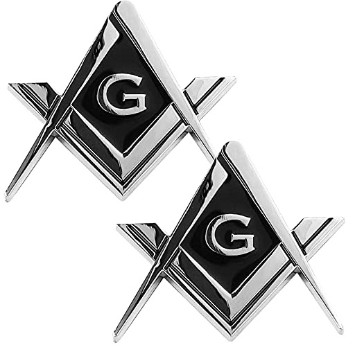 Creatrill 2 Pack 2.75 Chrome Plated Masonic Car Emblem Mason Square and Compasses Auto Truck Motorcycle Decal Gift Accessories