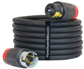 Power Assemblies Spider Box Twist-Lock Generator Power Extension Cord, 50 Amp, 125/250V, SOOW Cable Type, Gauge 6/4, Professional-Grade California Standard Locking Extensions, 50' Long, Black