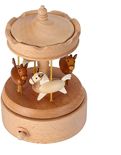 Mini Karussell Uhrwerk Spieluhr, Holz Vintage Karussell Spieluhr Schöne Handgemachte Holz Spieldosen Handwerk Geburtstag