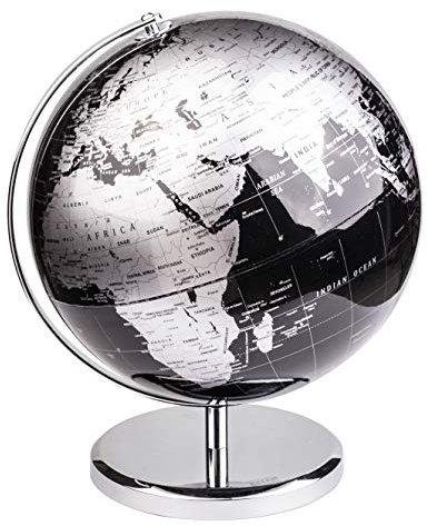 Exerz 25cm Globus - Englische Karte - Schüler-Globus - Mit Einem Metallfuß Pädagogisch/Geografisch/Dekoration - Lehrmaterial Globen - Durchmesser: 25cm (Metallisches Schwarz)