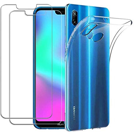 iLiebe Huawei P20 Lite Hülle + Panzerglas,[1 Hülle + 2 Panzerglas] Schutzhülle Handyhülle Kratzfeste Soft TPU Bumper Case Cover ,[2 Pack] 9H Panzerglas Hartglas Glas Display Schutzfolie