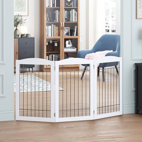 Spirich Free Standing Foldable Metal Pet Gate for Dog, 60 Extra Wide 30 H