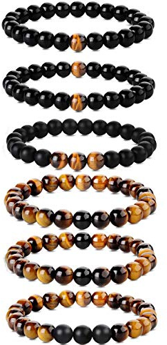 YADOCA 8mm Bracelets Homme Pierre Oeil de Tigre Bracelet pour Femmes Pierre Naturelle Agate Yoga Bracelets Élastique