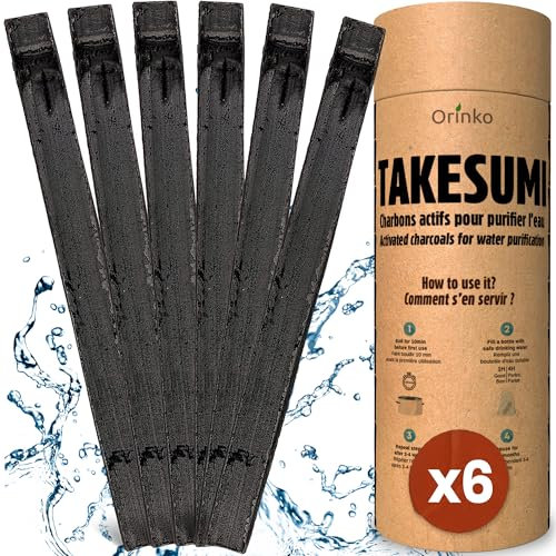 ORINKO® Charcoal Water Filter Sticks x6 – Natural Takesumi Activated Carbon for Water Purification – Sustainable Binchotan Bamboo Filter Kit for Pitchers & Tap Water