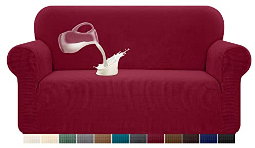 Granbest Stretch Wasserdicht Sofabezug 1 Stück Sofahusse Spandex Jacquard Elastische Couchbezug mit Anti-Rutsch-Schaumstoffe (2 Sitzer, Weinrot)