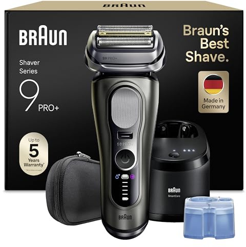 Braun Rasoir Electrique Homme Series 9+ PRO 9665CCE Graphite, Etanche, Lames De Précision Ultra-Fines Et Tondeuse Pro Trimmer Pour Bien Raser La Barbe, Coffret Rasage Avec Station De Nettoyage