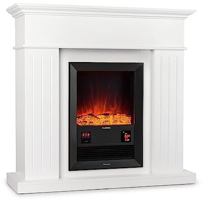 KLARSTEIN Chamonix - Camino Elettrico con Riscaldamento Attivabile, 2000W, Termostato, Timer Settimanale, Telecomando, Bianco