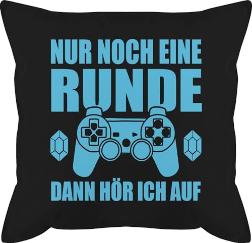 Kissen 50x50 - Statement - Nur noch eine Runde Dann höre ich auf - Zocker Geschenk Gaming Gamer Geschenkidee Zocken Weihnachten - 50 x 50 cm - Schwarz - gamerkissen statement-kissen statements game