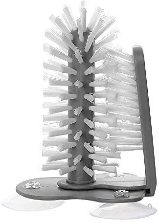 Spülbürste,Glasreinigungsbürste Gläserspülbürste mit Saugnapf Gläserbürste, Großer Saugnapf, Doppelseitiger Borstenbürste, für Gläser, Weingläser, Grau