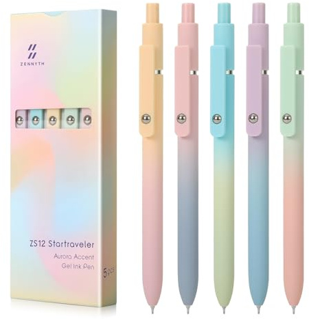 FIOVER Gelstifte mit schwarzer Tinte, mittlere Spitze, 0,7 mm, glattes Schreiben, High-End-Serie, niedliche Stifte für Tagebuch, Notizen, Büro, Schulbedarf, Geschenke für Damen und Herren, 5 Stück