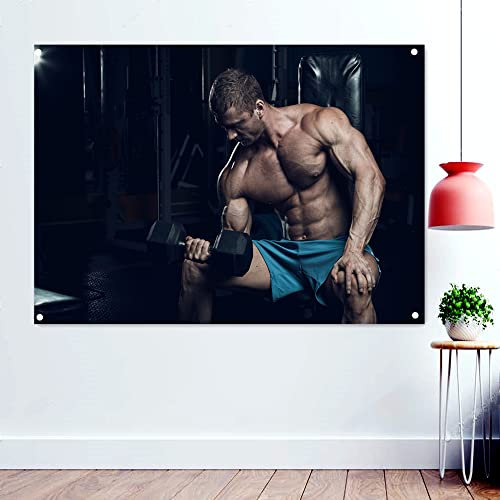 Muskel-Training, Hanteln, Bizeps, Tapete, Banner, Flagge, Fitnessstudio, Wandhintergrund, zum Aufhängen, Malen, Sport, Fitness, Workout, Poster, Wandbild 96 x 144 cm