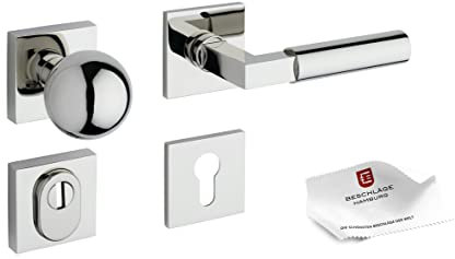 Beschläge Hamburg | Türgriffe Schutzbeschlag | BAUHAUS PRIME SH 44ZAMAK MPN PVD | Türdrücker Rosetten Sicherheitsgarnitur die Wohnungs- und Hauseingangstür | Türbeschlag, 52 x 52 mm in Nickel poliert