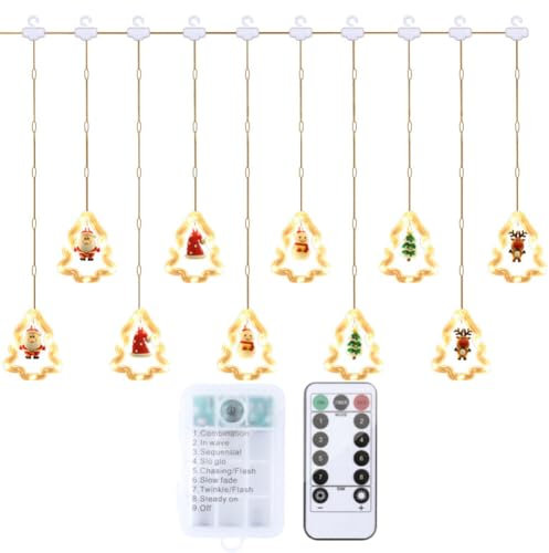 LED Lichtervorhang Warmweiße, 50 LED 3m Weihnachtsbaum Lichterketten Batteriebetrieben Weihnachtesbeleuchtung 8 Modi mit Fernbedienung Weihnachtsdekoration für Balkon, Fenster, Hochzeit, Weihnachten