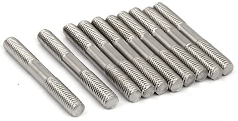 PATIKIL M8x60mm Doppia Estremità Filettata Perni Bullone, 10pz Metrico A2 Inox Acciaio Doppia Estremità Borchia Vite, Argento Tono