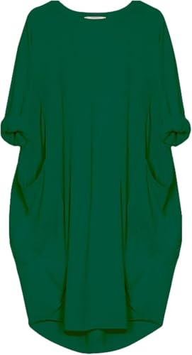 aromm Femme T-Shirt Robe Col Rond Ample Plaine Décontractée Grande Taille Midi Robes Vert,3XL