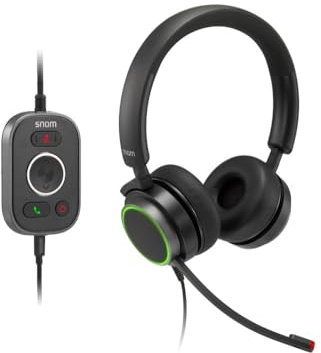 SNOM A330D Over-Ear Headset, cancellazione passiva del rumore, cuffie per telefono VoIP, cavo USB/3.5 Jack con controllo chiamate, morbida pelle PU, nero; 0004598