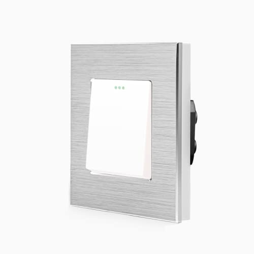 Luxus-Time Wipp 1-Fach Kreuzschalter Lichtschalter einfach Kreuz Schalter inkls. Design Aluminium Rahmen 1 Fach Einbau Kippschalter für die Unterputzdose in weiß Silber