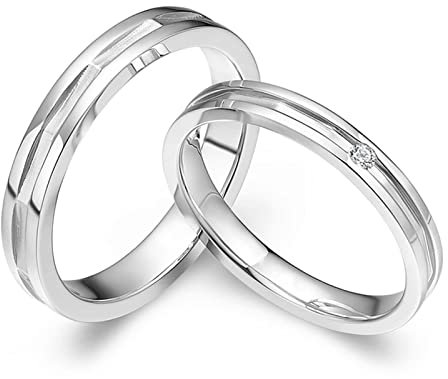 AMDXD Platin Ringe Diamant 0.02ct, 2Pcs Eheringe Matte Design Diamantring Trauringe Verlobungsring, Damen 52 & Herren 66, Echtschmuck