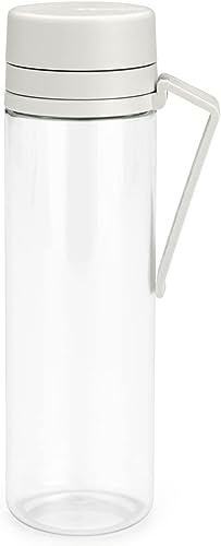 Brabantia Make & Take Water Bottle with Fruit Sieve (Light Gray) 17 fl oz Travel Drinking Bottle with Handle/Belt Clip & Infuser, BPA-Free, Leakproof, Dishwasher Safe