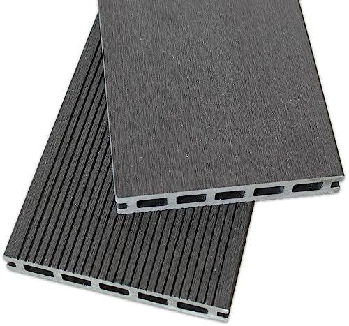 WPC Terrassendielen 22 x 140 mm - Terrassenboden Dielen Komplettset Terrassen-Bausatz mit Unterkonstruktion & Terrassen-Schrauben & Clips - Dielenlänge: 4m, Farbe: Dunkelgrau | Fläche: 12m²