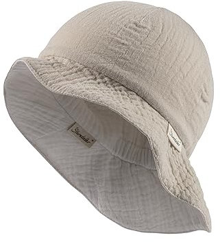 Sterntaler Wende Sonnenhut Uni - Strandhut aus Musselin(Bio) - UV-Schutz 30 Sommerhut Mädchen - mit elastischen Gummiband und Nackenschutz - Baby Kinder Kopfbedeckung - beige, Größe 45