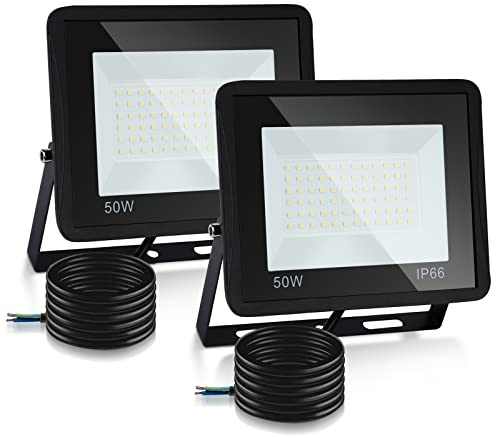 Lospitch 2x50W LED Strahler Außen, 4250LM LED Fluter 3000K Warmweiß Superhell Außenstrahler, IP66 Wasserdicht Sicherheitslampe LED Scheinwerfer für Garten Innenhöfe (kein Stecker)