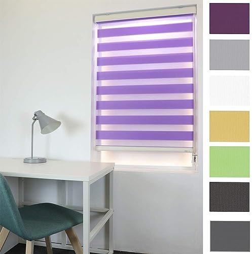 Doppelrollo klemmfix Verdunkelungsrollo, 60 x 220 cm Hitzeschutz und Sichtschutz, Thermorollo Fensterrollo Seitenzugrollo inkl. Montagematerial, für Fenster & Tür, Lila