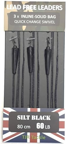 TJR tackel solid väska inline-ledare blyfri snabb byte svängbar 27 kg test 3 per paket karpfiskeredskap (silt svart)