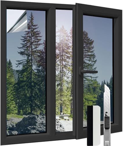 Gutsbox Spiegelfolie Fenster Sichtschutz 44.5x400cm Sonnenschutzfolie Fenster innen, Fensterfolie Blickdicht von Aussen, UV Schutzfolie, Blickdichte Fensterfolie für Wohnzimmer, Schlafzimmer, Büro