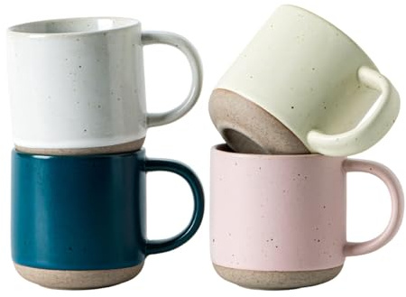 Morandi Color Ceramic Mini Espresso Cups Set of 4 – Double Shots 5 oz Coffee Mugs with Handle, Small Porcelain Modern Style Demitasse Cups for Tea, Latte, Cappuccino, Microwave Dishwasher Safe