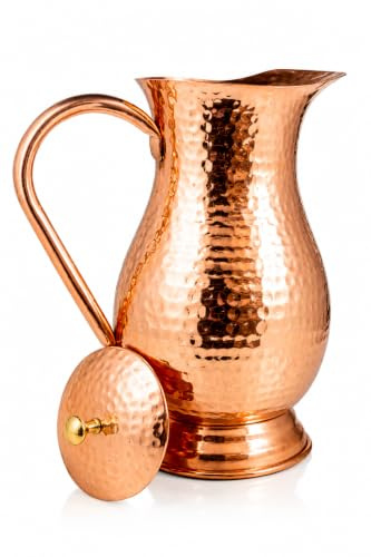 Bold & Divine Brocca di acqua di rame puro, brocca di rame con coperchio, brocca di acqua di rame 100%, brocca di acqua di rame