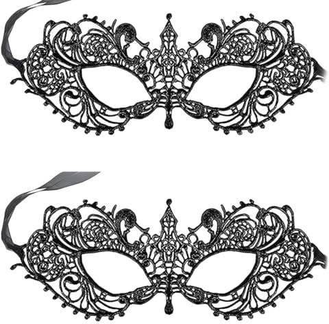 PYAIOVR 2 Stück Sexy Lace Augenmaske Spitze Maske Spitze Damenfür Frauen Augenmaske Maskerade Maske Venezianische Maske für Halloween Karneval Abendkleid Tanz Ball Schwarz