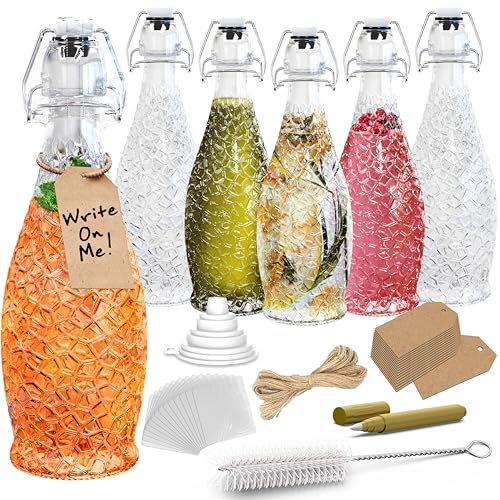 Nevlers 6 Stück strukturierte Klarglasflaschen mit luftdichtem Deckel, Bügelverschluss-Glasflaschen, Verwendung als Kombucha-Flaschen, Metzflaschen oder Bierflaschen zum Selbstbrauen,