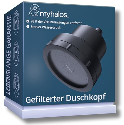 MyHalos gefilterter Duschkopf für Hartwasserfilter – Hochdruck-Chlor-Duschkopffilter für Hartwasser-Enthärter-Duschkopf, einfache Installation, für Haare und Haut, Filterung (schwarz)