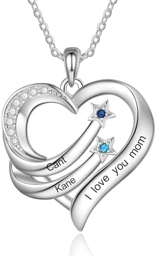 Presentimental Damen Halskette mit Gravur Personalisierte Kette mit Name Geburtsstein Herz-Anhänger Geschenk für Damen Weihnachten Muttertag (2 name)