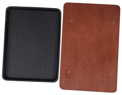 VOSAREA Cast Iron Square Grill Plate Skillet Pan Set Wooden Base for BBQ Fajita Steak Teppanyaki