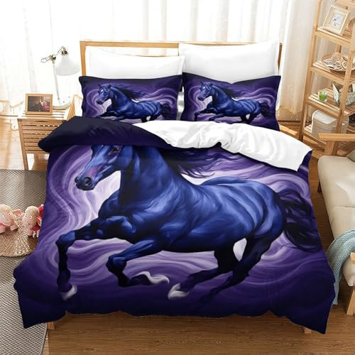 QPIRINMEX Cavallo nero Set Copripiumino Letto Singolo 3D Stampato Ideale Per Bambini E Ragazzi - Morbida Microfibra Completo Di Federe Cuscino,Super King（260x220cm）