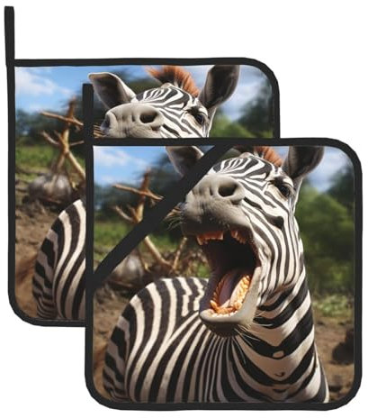 Pot Holders Set of 2 Oven Pot Holders with Pocket Heat Resistant Potholders Funny Zebra Pot Holders Waterproof Thickened Hot Pads Non Slip Kitchen Potholders for Cooking Baking BBQ