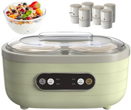 Yogurtera Digital con 2 Tazas Grandes y 6 Pequeñas, Máquina para Hacer Yogurt de 1,75 L con Tiempo Ajustable y Temperatura Constante, Máquinas para Hacer Postres Suaves para Yogur, Yogur Griego