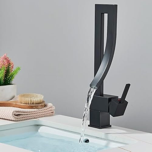 QTYQWC Messing Waschtischarmatur Modestil Einhebel-Wasserfall-Waschtischmischer Heiß-Kalt-Badarmaturen Waschbecken Wasserfall Wasserhahn