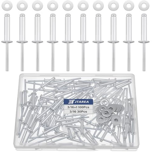 JTAREA 130 Pezzi 4,8 × 25 mm Rivetti Ciechi in Alluminio con Rondelle Rivetti Pop Ciechi Ribattini Rivetto Aperti Blind Rivets (Argento)